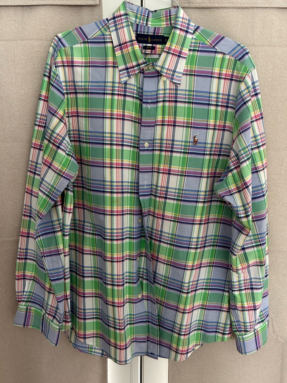 Ralph Lauren Green, Blue & White Plaid Button-Down Shirt